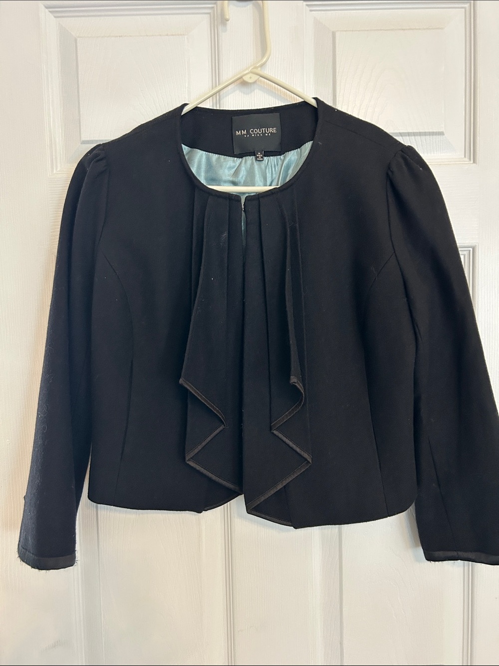 MM Couture Black Cropped Ruffled Front Blazer